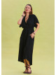 V Neck Gathered Detailed Black Casual Dress 4532